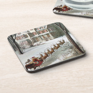 Dessous-de-verre Noël vintage, Saint Nicolas avec rennes