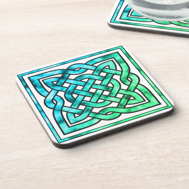 Dessous-de-verre Noeud celtique - Bleu Carré Blanc Vert (Côté gauche)