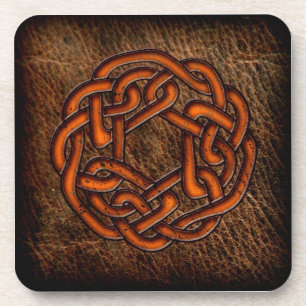 Dessous-de-verre Noeud celtique orange sur le cuir