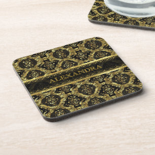 Dessous-de-verre Noir & Or Ornat Baroque Design-Monogramme