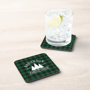 Dessous-de-verre Nom de famille du cabine Green Buffalo Plaid