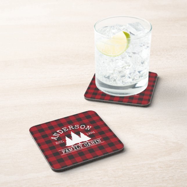 Dessous-de-verre Nom de famille du cabine Red Buffalo Plaid (Côté Droit)