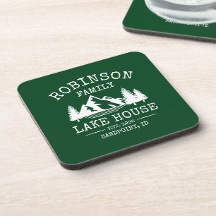 Dessous-de-verre Nom de famille Lake House Trees Forest Green Corke