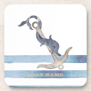 Dessous-de-verre Nom du bateau nautique, Ancre Dauphin Stripes