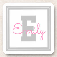 Nom et monogramme encadrés | Gris clair et rose