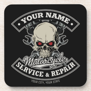 Dessous-de-verre Nom personnalisé Biker Mécanique Skull Motorcycl