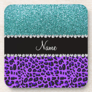 Dessous-de-verre Nom personnalisé leopard violet parties scintillan