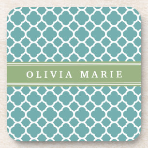 Dessous-de-verre Nom personnalisé Pale Blue Quatrefoil Motif