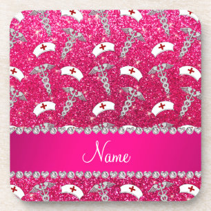 Dessous-de-verre Nom rose rose parties scintillant infirmière casqu