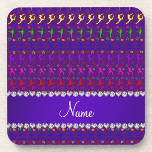 Dessous-de-verre Nom violet arc-en-ciel gymnastique coeurs étoiles