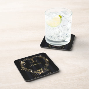 Dessous-de-verre Notes musicales du coeur d'or personnalisées