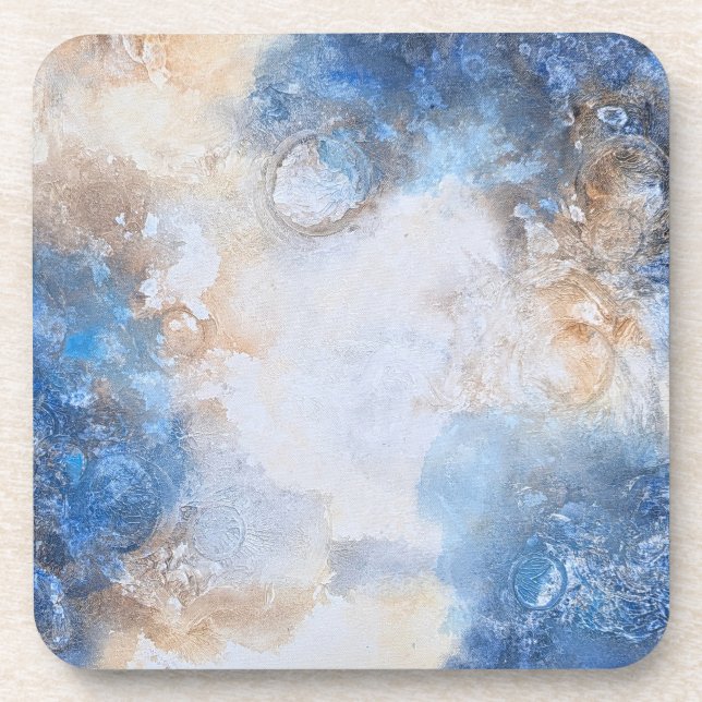 Dessous-de-verre Nuages Texturés Bleu Abstrait et Sable (Devant)