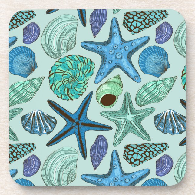 Dessous-de-verre Nuances des coquillages et du motif bleus (Devant)