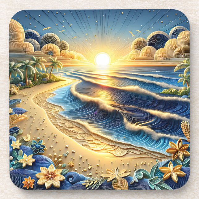 Dessous-de-verre Ocean View Tropical Paper Quilling Effet (Devant)