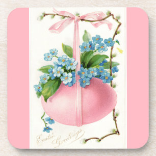 Dessous-de-verre Oeuf de Pâques rose et fleurs