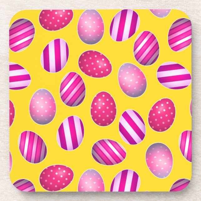 Dessous-de-verre Oeufs de pâques jaune et motif de rose (Devant)