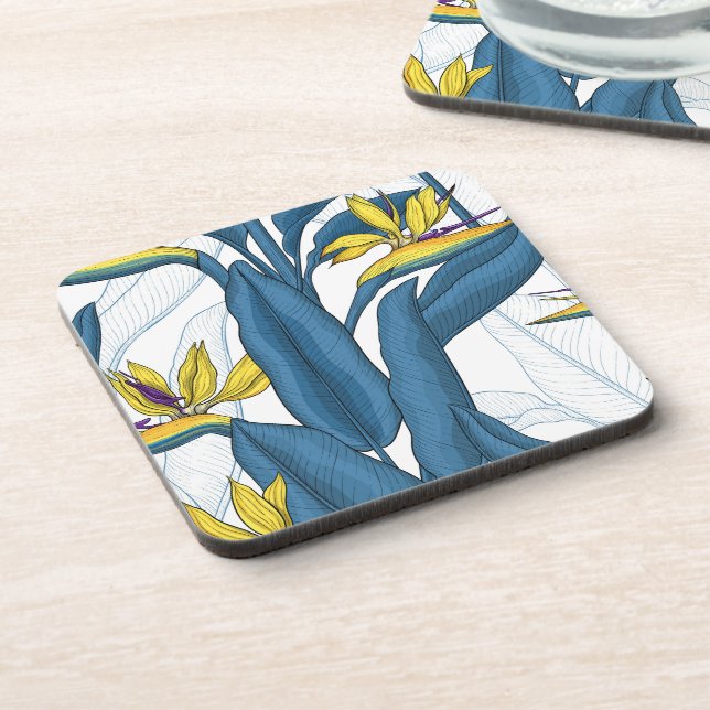 Dessous-de-verre Oiseau de fleurs de paradis sur blanc (Côté gauche)