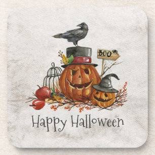 Dessous-de-verre Oiseau noir d'Halloween et Citrouilles Dessous-d