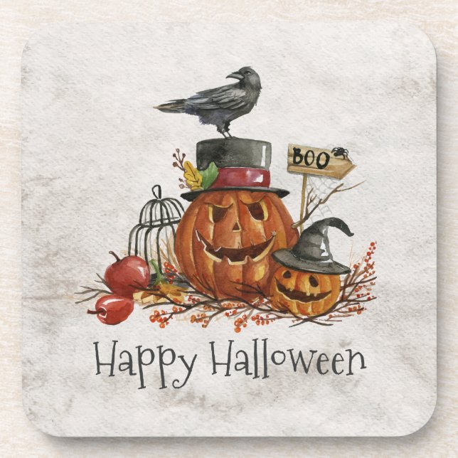 Dessous-de-verre Oiseau noir d'Halloween et Citrouilles | Dessous-d (Devant)