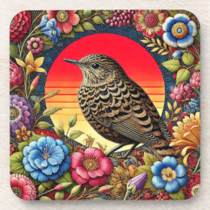 Dessous-de-verre Oiseau parmi des fleurs colorées