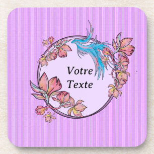 Dessous-de-verre oiseau violet couronne de fleur