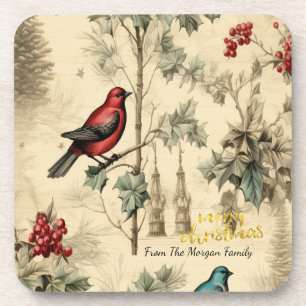 Dessous-de-verre Oiseaux de Noël vintage houx baie