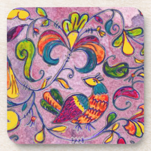Dessous-de-verre Oiseaux du Nord sur arrière - plan rose