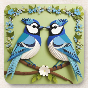 Dessous-de-verre Oiseaux geai bleu en papier découpé