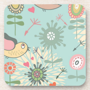 Dessous-de-verre Oiseaux illustrés et fleurs printanières