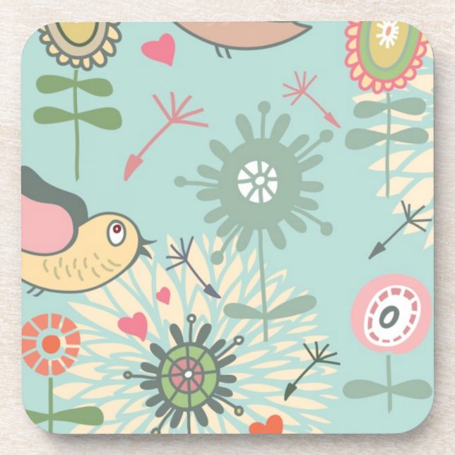 Dessous-de-verre Oiseaux illustrés et fleurs printanières (Devant)