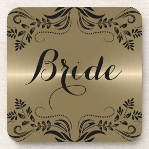 Dessous-de-verre Or Métallique Avec Cadre Floral Noir