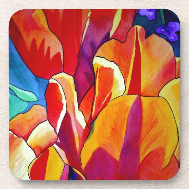 Dessous-de-verre Orange Tulips aquarelle art peinture de fleurs (Devant)