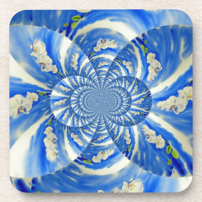 Dessous-de-verre Orchidée aquarelle peinture, Nuages Mandala (Devant)