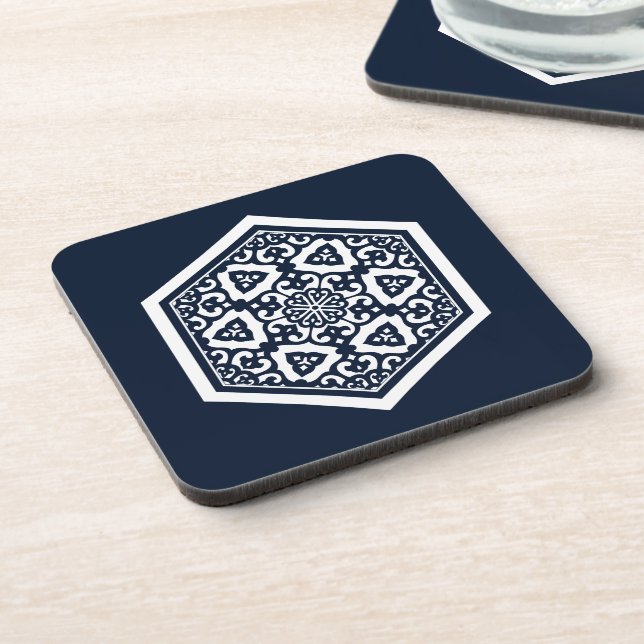 Dessous-de-verre Oriental Bleu Blanc Ottoman Tracery Art (Côté gauche)