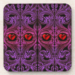 Dessous-de-verre Ornement Violet Gothique avec Cœur