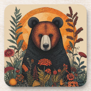 Dessous-de-verre Ours artistique parmi des fleurs botaniques vibran