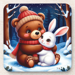Dessous-de-verre Ours mignon tenant un lapin