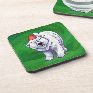 Dessous-de-verre Ours polaire Noël sur vert