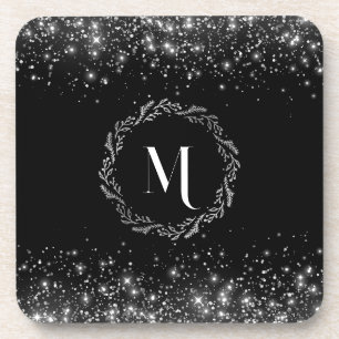 Dessous-de-verre Pailleté Argent Monogramme Noir