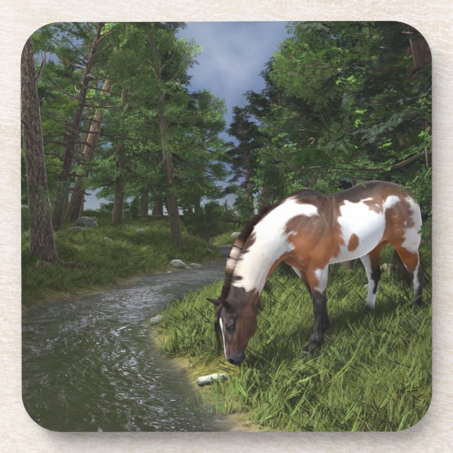 Dessous-de-verre Paint Horse by the Forest Stream (Devant)