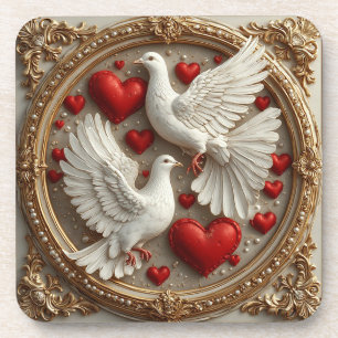 Dessous-de-verre Paire élégante de colombes symbolisant l'amour et 