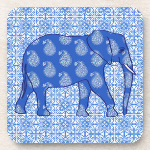 Dessous-de-verre Paisley éléphant - bleu cobalt et blanc