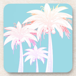 Dessous-de-verre Palm Tree Aqua Blue Rose Aquarelle Boire Mat