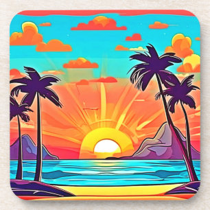 Dessous-de-verre Palmes de coucher du soleil : Vue tropicale