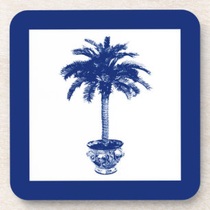 Dessous-de-verre Palmier pointillé - bleu marine et blanc