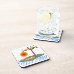 Dessous-de-verre Palmier tropicale, soleil et vagues