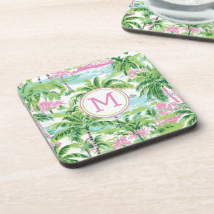 Dessous-de-verre Palmiers tropicaux rose et vert de Preppy Monogram