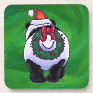 Dessous-de-verre Panda ours au chapeau de Père Noël sur fond vert