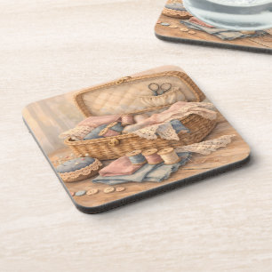 Dessous-de-verre Panier à couture vintage Cottagecore Pastel