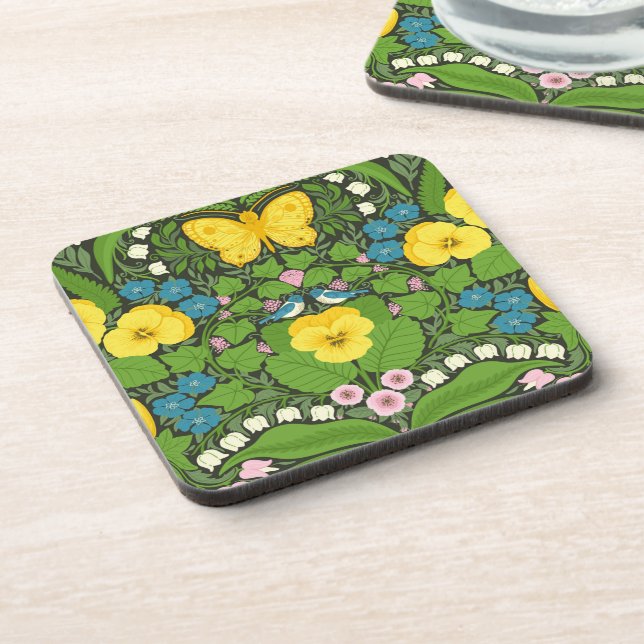 Dessous-de-verre Pansies jaunes, oiseaux et papillons (Côté gauche)